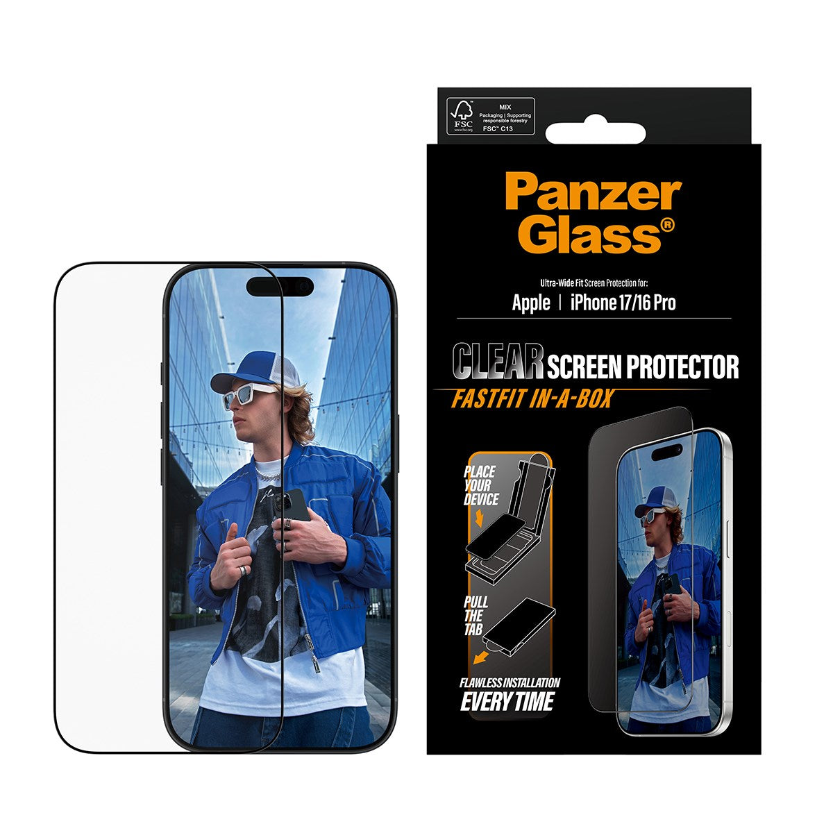 PanzerGlass® Screen Protector iPhone 17 | iPhone 16 Pro | Ultra-Wide Fit w. FASTFIT IN-A-BOX